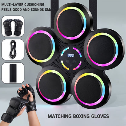 Smart Music Boxing Machine with Gloves – Wall Mount, LED Rhythm Lighting, Bluetooth, 9 Speed Modes, Intelligent LED Strike Counter, Home Gym Fitness Gift for Adults & Teens