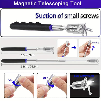17Pcs Auto Trim Removal Tool Kit with Picks, Pry Tools, Metal Scraper & Magnetic Telescopic Pickup - Car Dash Panel Door Clip Remover Set, Bicycle Maintenance Tools