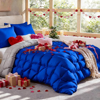 Comforter Set 7 Piece Queen King Full - Soft Microfiber Pintuck Pleated Bed in a Bag Complete Bedding Set with Comforter, Fitted Sheet, Flat Sheet & Pillowcases, All Season Home & Dorm Bedding