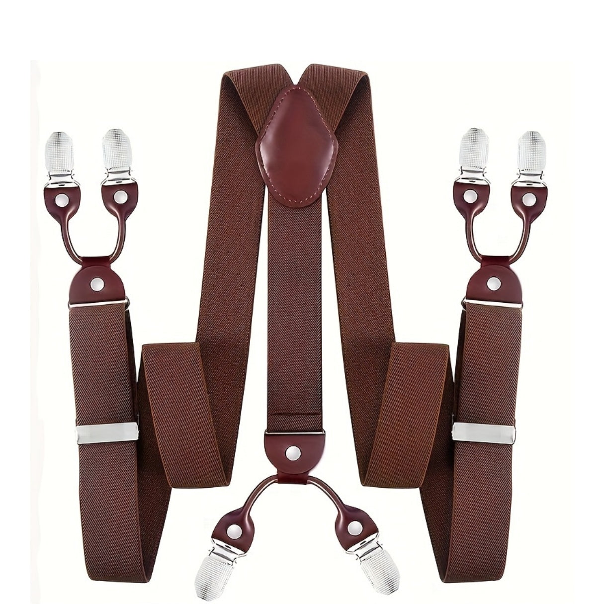 Men's Suspenders Y-Back PU Leather Heavy Duty Suit Brace with 6 Metal Clips – Adjustable Elastic Vintage Style, Black Gray Navy Blue White Coffee Beige Wine Red, Casual & Formal Wear