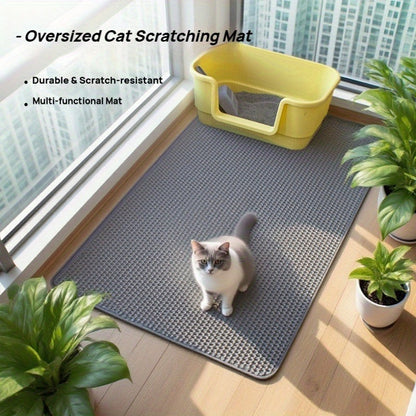 Cat Litter Mat Extra Large 27.6"×47.2" Honeycomb Double Layer Anti-Tracking, EVA Non-Slip Waterproof Litter Trapper for Multi-Cat Households, Easy to Clean, Fits Large Litter Boxes