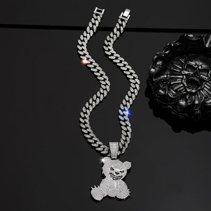Hip Hop Bear Pendant Necklace 925 Silver Plated – Bold Streetwear Jewelry for Men & Women, 20-Inch Chain, Lightweight 1.4g, Perfect for Parties, Music Festivals & Daily Wear