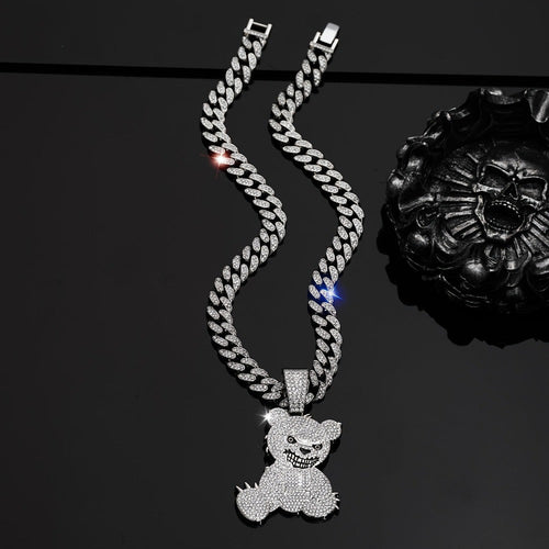 Hip Hop Bear Pendant Necklace 925 Silver Plated – Bold Streetwear Jewelry for Men & Women, 20-Inch Chain, Lightweight 1.4g, Perfect for Parties, Music Festivals & Daily Wear