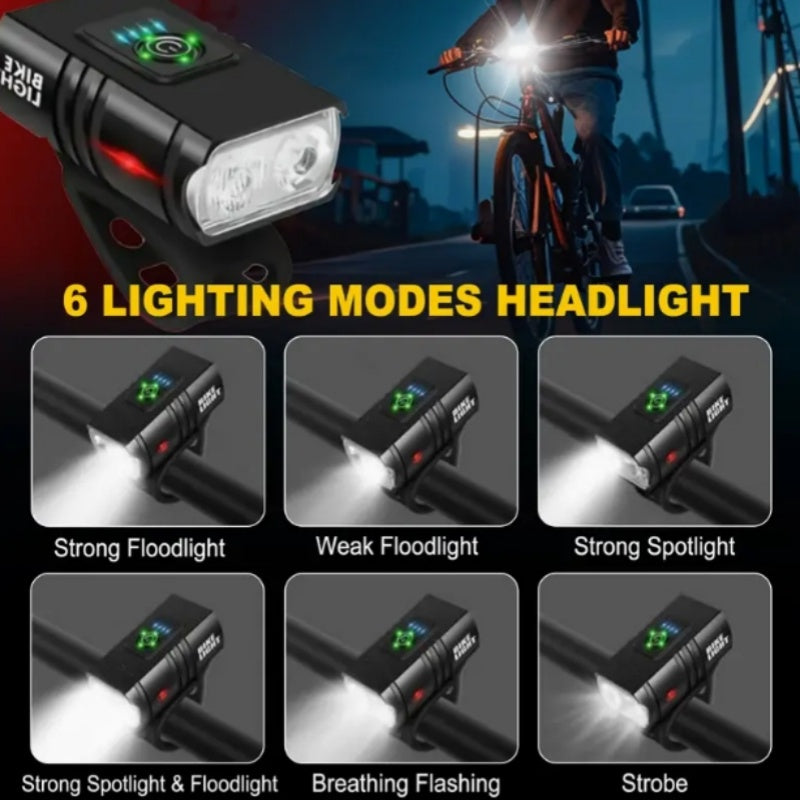 Ultra-Bright Bike Light Set USB Type-C Rechargeable – Aluminum Alloy Front Light 6 Modes & Rear Light 4 Modes, Fast Charge LED Bicycle Lights for Night Riding Camping Safety
