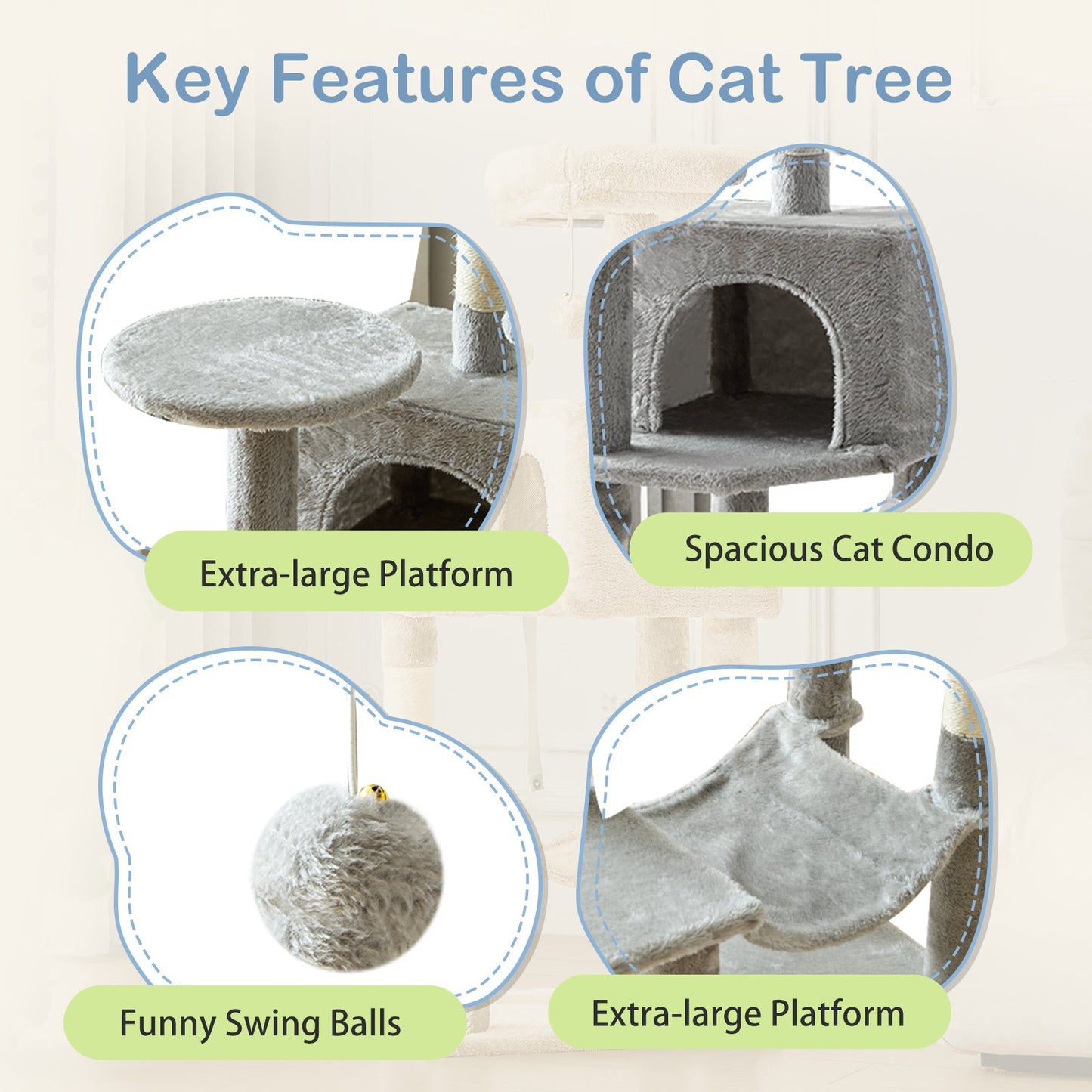 44-Inch Cat Tree Tower for Indoor Cats with Condo, Hammock & Natural Sisal Scratching Posts – Multi-Level Cat Furniture with Perches & Pet House for Multiple Cats, 5 Colors