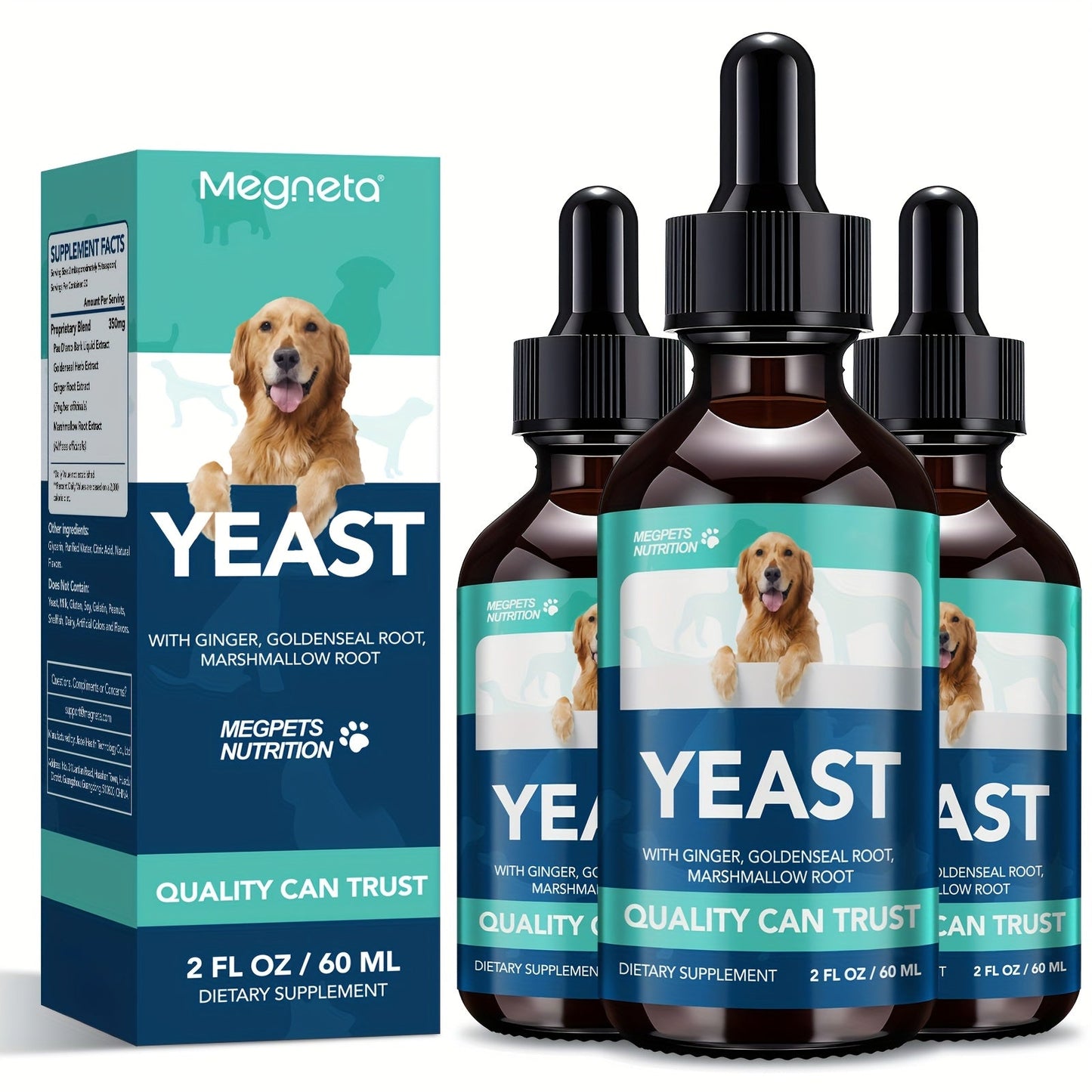 Yeast Health Drops for Dogs & Cats 2fl oz Liquid Supplement Skin Ear Vitality Easy Absorb Formula All Breeds Ages Pet Immune Support Probiotic Drops 60ml