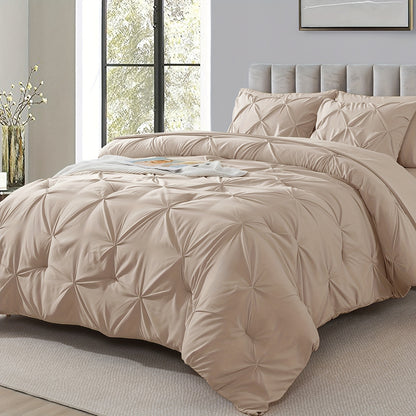 Comforter Set 7 Piece Queen King Full - Soft Microfiber Pintuck Pleated Bed in a Bag Complete Bedding Set with Comforter, Fitted Sheet, Flat Sheet & Pillowcases, All Season Home & Dorm Bedding