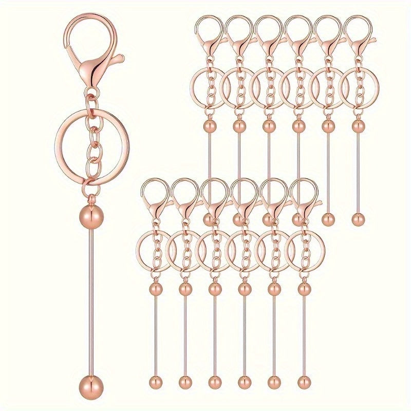 Stainless Steel Beadable Keychain Blanks DIY Kit – 12 & 24pcs Metal Keyring Pendants with Charms for Crafting, Christmas & Halloween Gifts, Gold, Silver & Rose Gold