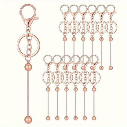 Stainless Steel Beadable Keychain Blanks DIY Kit – 12 & 24pcs Metal Keyring Pendants with Charms for Crafting, Christmas & Halloween Gifts, Gold, Silver & Rose Gold