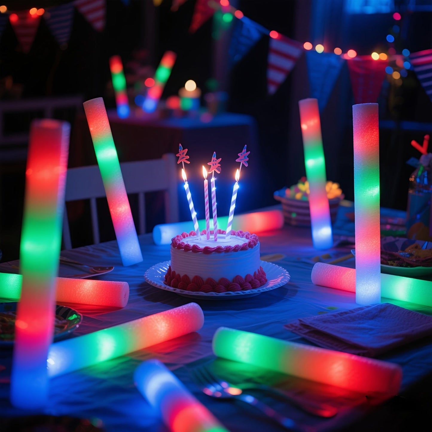 50pcs LED Foam Glow Sticks with 3 Flicker Modes – Colorful Bulk Glow Sticks for Parties, Weddings, Birthdays, Concerts, Christmas & New Year Celebrations