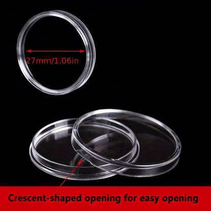 100 Pack Clear Coin Capsules Transparent Collection Storage Boxes with Secure Snap Lid – Multi-Compartment Organizer for Coins, Souvenirs, Small Collectibles & Hobby Items
