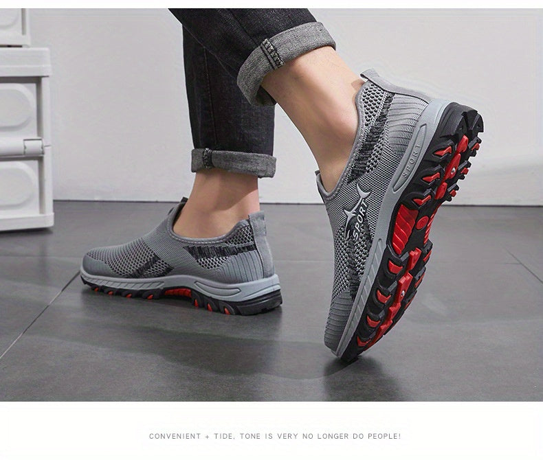 Men's Breathable Mesh Slip-On Sneakers – Lightweight Low-Top Casual Athletic Shoes with Rubber Sole, Round Toe, Monochrome Fabric Upper, Easy Wear Loafer-Style Footwear for Walking, Gym & Everyday Comfort, Spring & Summer
