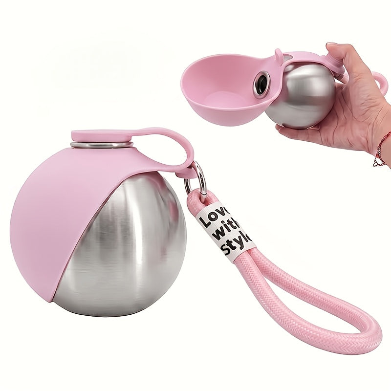 Stainless Steel Pet Travel Water Bottle – 9.6oz Leak-Proof Dog & Cat Drinking Bottle with Foldable Bowl for Outdoor Hiking Walking Camping, 304 Steel, Blue & Pink