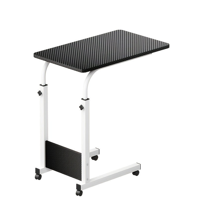Height Adjustable Rolling Laptop Table with 4 Wheels & Dual Shelves – Mobile Workstation Desk for Bedside Dorm Office Living Room, Sturdy Steel Frame Space-Saving Design
