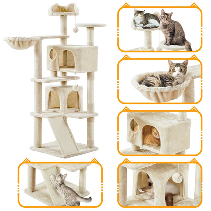 57-Inch Multilevel Cat Tree Tower with 2 Condos – Sisal Scratching Posts, Dangling Ball, Round Platform & Ladder for Indoor Kittens & Small Cats, 6 Colors, Christmas Gift for Cat Lovers