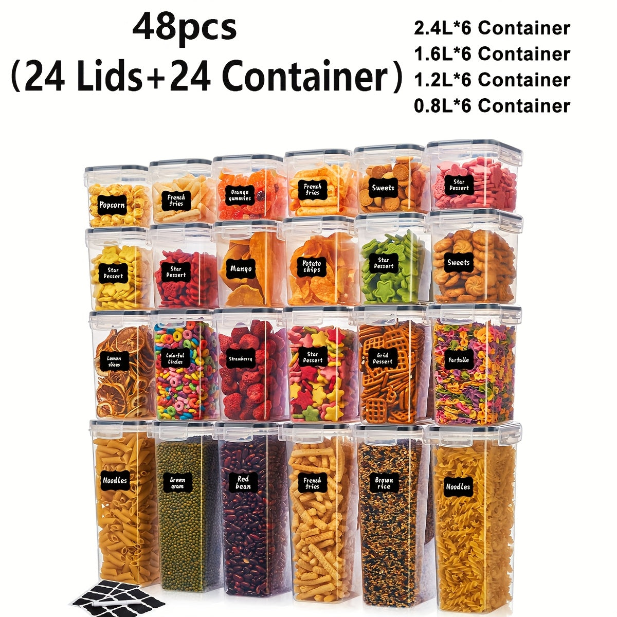 Airtight Food Storage Containers with Lids BPA Free – Flip-Top Locking Seal Plastic Pantry Organizer Jars for Rice, Cereal, Pasta, Flour & Sugar, Stackable, Sets of 6 to 84 Pieces