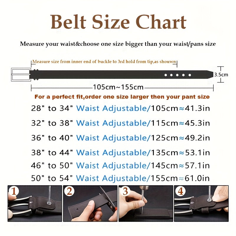 2-Pack Men's Genuine Leather Belt Set with Automatic Ratchet Buckle – Adjustable Fit 32"-44", Black & Brown, Business & Casual Dress Belt for Men