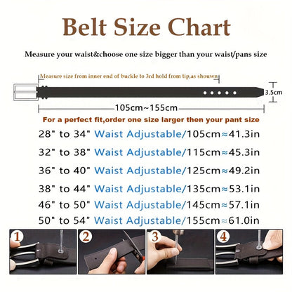 2-Pack Men's Genuine Leather Belt Set with Automatic Ratchet Buckle – Adjustable Fit 32"-44", Black & Brown, Business & Casual Dress Belt for Men