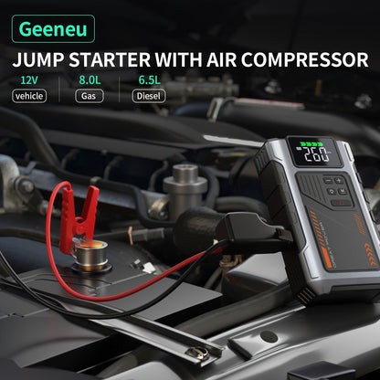 8000A Portable Jump Starter with Air Compressor – 12V Battery Booster for 8.0L Gas & 6.5L Diesel, USB Ports, LED Flashlight, Jump Box for Cars, Trucks & SUVs