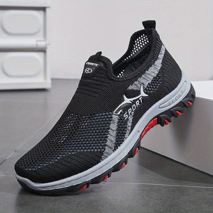 Men's Breathable Mesh Slip-On Sneakers – Lightweight Low-Top Casual Athletic Shoes with Rubber Sole, Round Toe, Monochrome Fabric Upper, Easy Wear Loafer-Style Footwear for Walking, Gym & Everyday Comfort, Spring & Summer