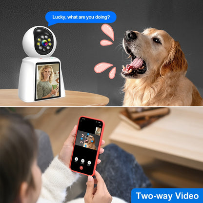 WiFi PTZ Indoor Camera with 3 Inch Built-In Screen 3MP HD Video Calling Two-Way Audio Color Night Vision AI Detection Pet Baby Elderly Monitor Home Security Camera App Control