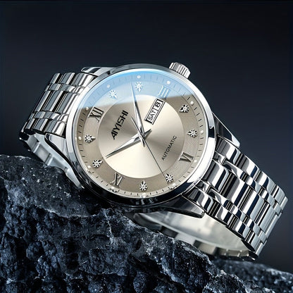 Men's Luxury Quartz Watch Stainless Steel Tourbillon Dial Date Display Night Glow Sports Dress Watch Elegant Timepiece Father's Day Gift for Men