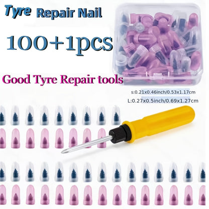 Tire Repair Kit 101pcs Rubber Nails Puncture Plug Tool with Screwdriver – Emergency Tubeless Flat Fix for Car Motorcycle Truck SUV ATV