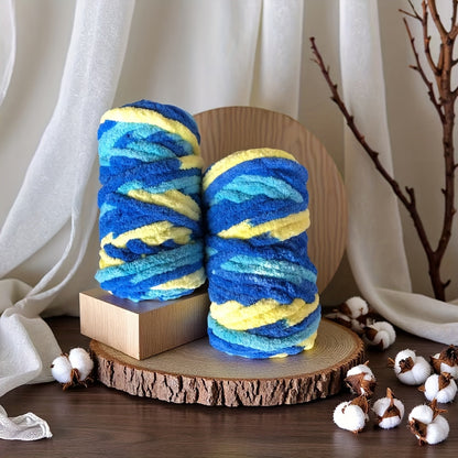 Chunky Chenille Yarn 2 Skeins 500g Hand Knitting Blanket Crochet Multicolor Striped Soft Polyester Extra Thick Plush DIY Gift for Women Men