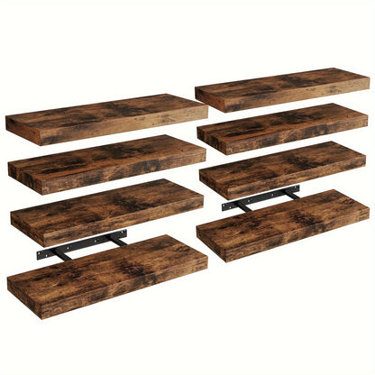 Floating Wall Shelves 15.8 Inch Rustic Finish with Invisible Brackets for Wall Decor Home Storage – 4 or 8 Pack in Rustic Brown Black Walnut