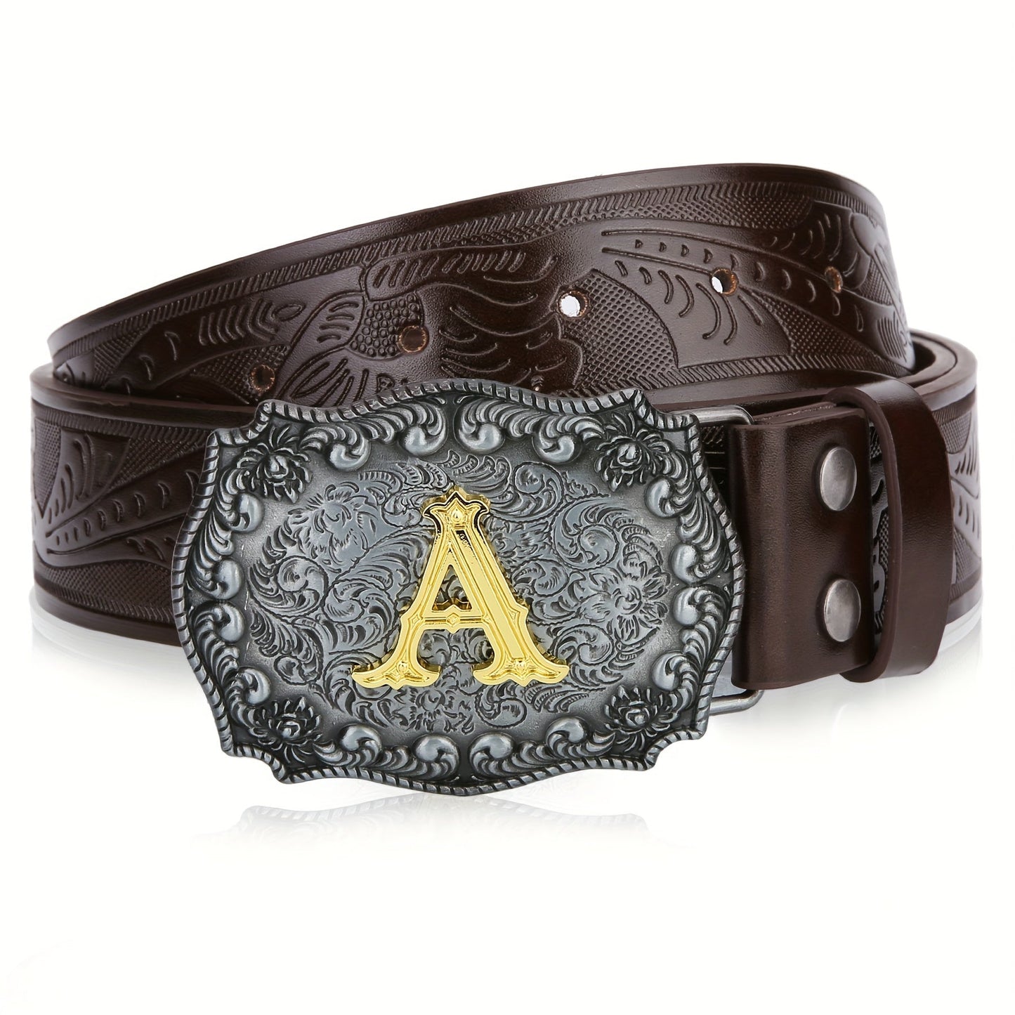 Western Cowboy Belt for Men & Women Embossed Floral Faux Leather – Longhorn Bull Pattern Big Buckle Zinc Alloy, Sizes 34-44, Stylish Durable Country Western Dress Belt Gift for Christmas Father's Day