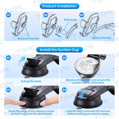 Universal Car Phone Holder Dashboard Mount - Adjustable Cell Phone Car Mount for iPhone, Samsung & All Android Smartphones, Stable Dash Mount with Flexible Viewing Angles, Easy One-Hand Operation