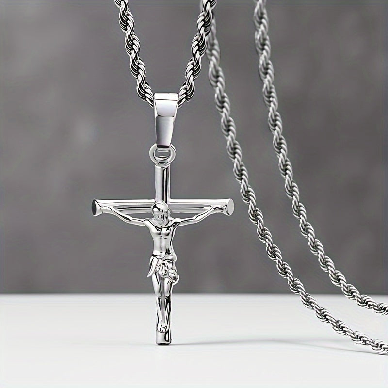 Stainless Steel Cross Necklace for Men & Women – Dainty Unisex Religious Pendant Necklace, Lightweight 0.25oz Exquisite Craftsmanship, Perfect Gift for Christmas, Birthday & Confirmation, 55cm / 22in