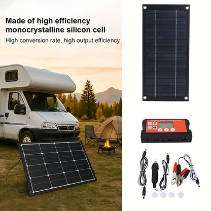 Solar Panel Kit with Battery Charging Controller – Portable Off-Grid Power for Car, RV, Caravan, Camping & Outdoor Use