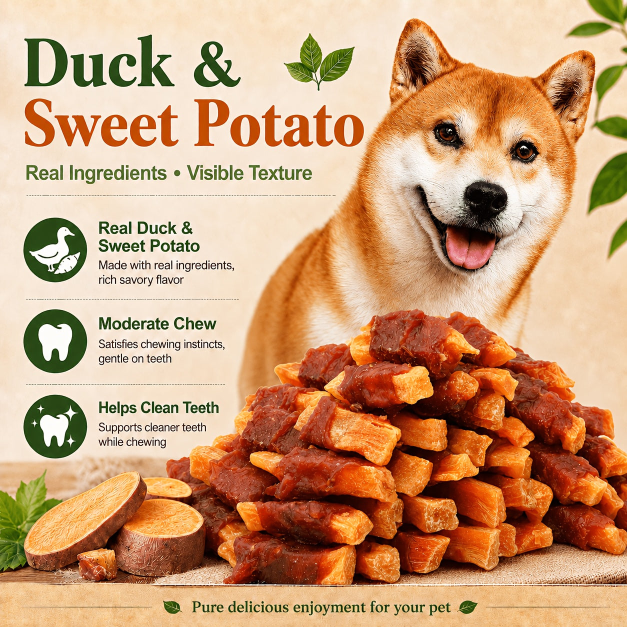 Duck Wrapped Sweet Potato Dog Treats, Natural High-Protein Chicken Chews for Small, Medium & Large Dogs, Grain-Friendly Easy-to-Digest Healthy Training Snacks
