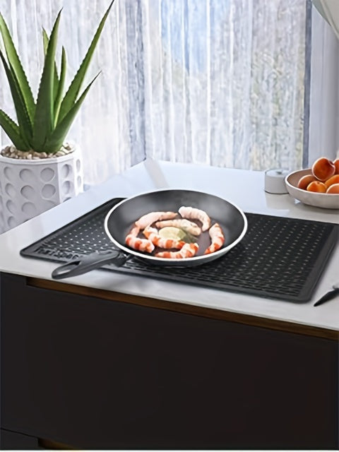 Silicone Electric Stove Top Cover Mat 28"x20" – Heat-Resistant Up to 450°F, Non-Slip Washable Ceramic Glass Cooktop Protector, Extra Large Flat RV Range Cover & Multipurpose Kitchen Mat, Black