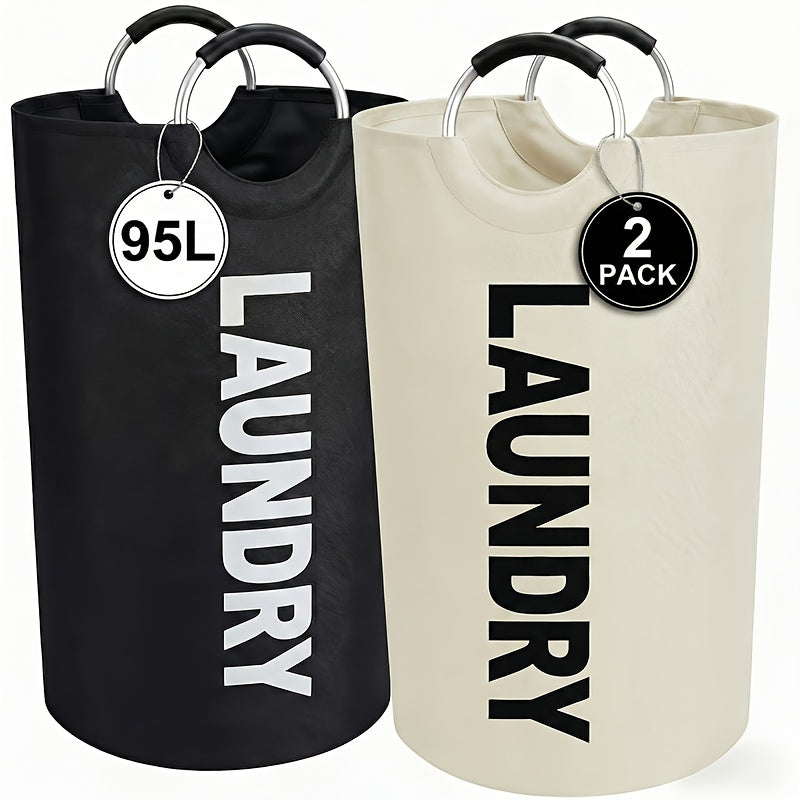2PCS Large Foldable Laundry Basket with Half Ring Handle – 25.1 Gal Collapsible Clothes Hamper for Bedroom, Bathroom, Dorm & Laundry Room, Space-Saving Home Organizer