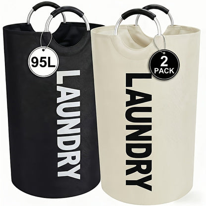 2PCS Large Foldable Laundry Basket with Half Ring Handle – 25.1 Gal Collapsible Clothes Hamper for Bedroom, Bathroom, Dorm & Laundry Room, Space-Saving Home Organizer