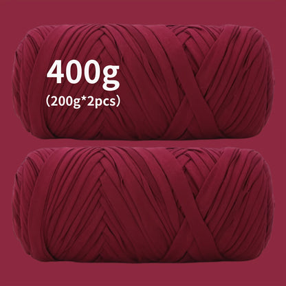 T-Shirt Fabric Yarn 400g (2 x 200g) Chunky Cotton Blend in 49 Colors – Soft Thick Yarn for Crochet Baskets, Bags, Rugs, Macrame & Knitting Projects – Beginner-Friendly Craft Yarn