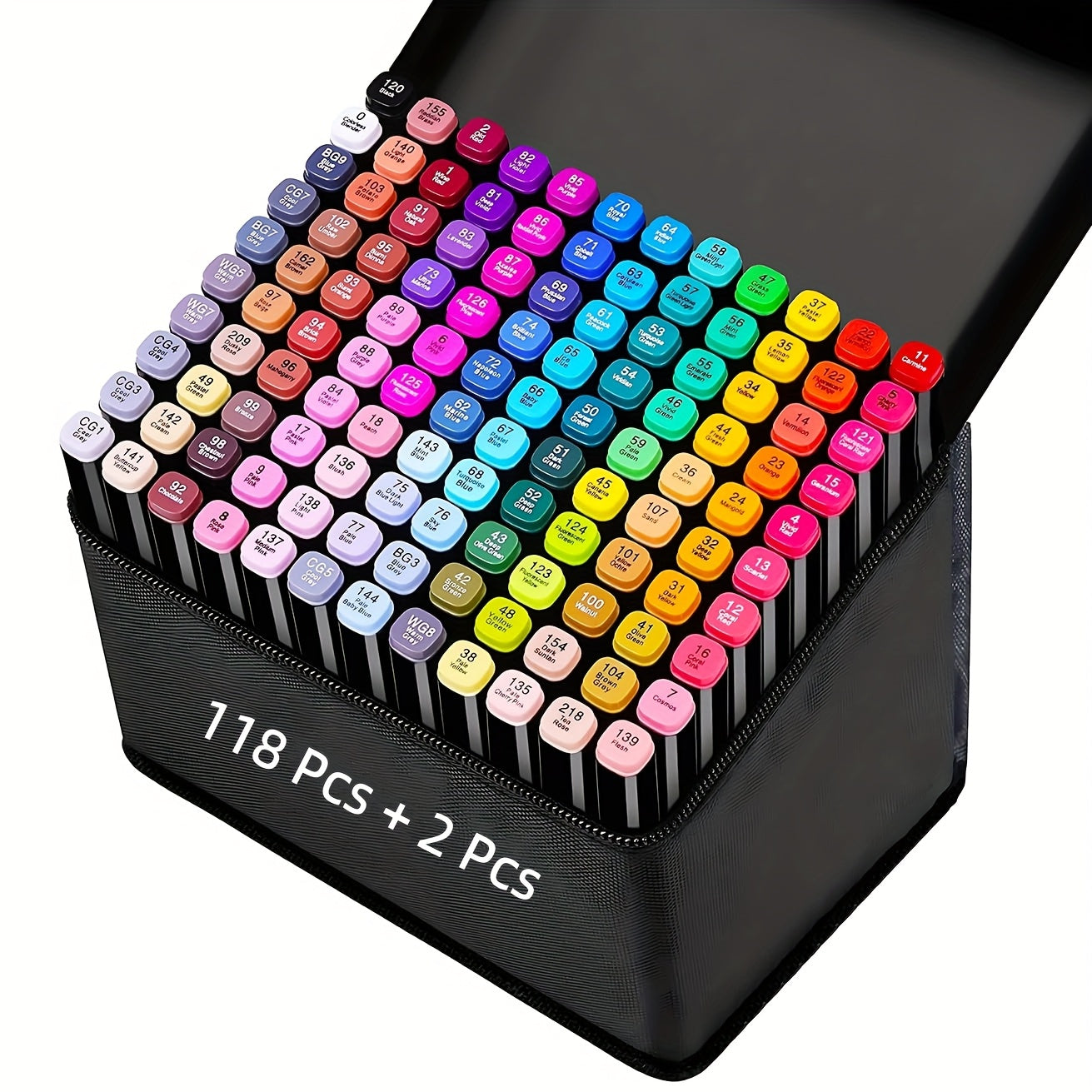 Dual Tip Alcohol Markers Set with Carrying Case 32 to 172 Colors – Professional Artist Markers for Drawing Sketching Card Making Illustration and Adult Coloring with Custom Packaging Bag Option