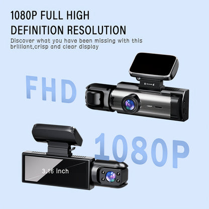 Dash Cam Front & Interior 1080P Front 720P Cabin IR Night Vision Loop Recording Wide Angle Car DVR Camera with 3.16" IPS Screen – Optional 32GB SD Card for Cars Rideshare Uber Lyft