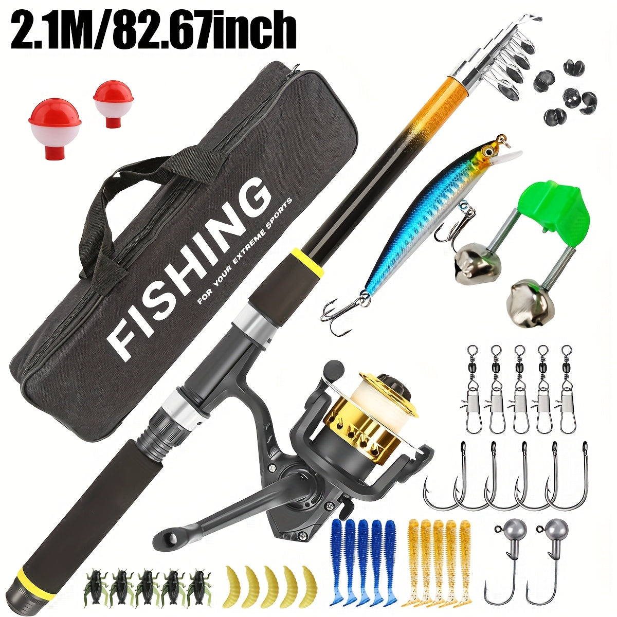 Fishing Rod and Reel Combo Complete Beginner Kit – Medium Light Spinning Rod with Hard & Soft Baits, Ambidextrous Reel, Tackle Included, Full Starter Set for Adults & Kids