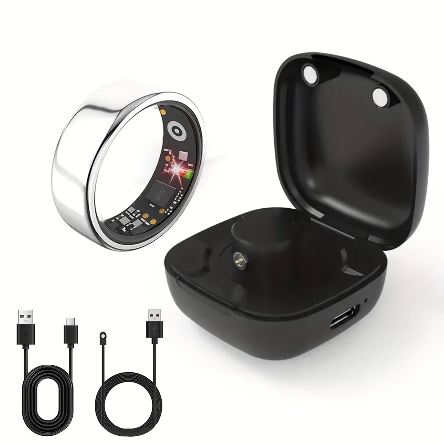 Smart Ring with Charging Case Health Fitness Tracker Steps Calories Sleep Monitor Bluetooth 6.0 – iPhone Android Compatible Black Gold Silver Sizes 7-13 USB Charging Gift