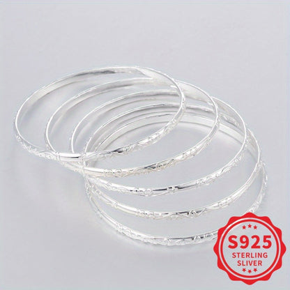 5 Piece 925 Sterling Silver Geometric Bracelet Set for Women – Hypoallergenic Minimalist Stackable Jewelry, Perfect Mother's Day & Daily Wear Gift for Her