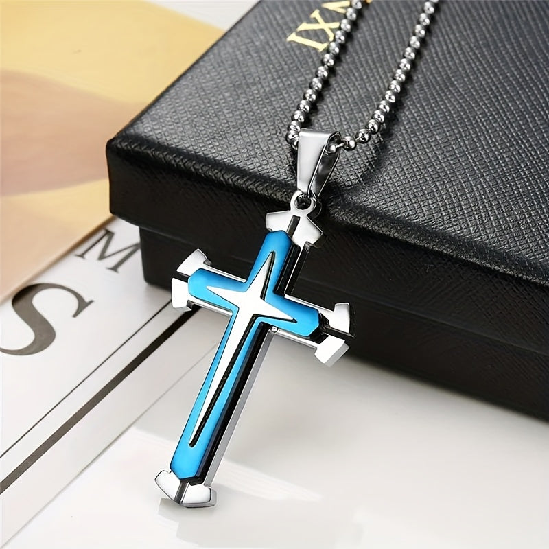 Men's 4pc Cross Necklace Set – 316L Stainless Steel Knight Cross Pendant Jewelry, Tarnish-Free Gothic Religious Necklaces for Men, Cool Gift for Him, Everyday & Streetwear Style
