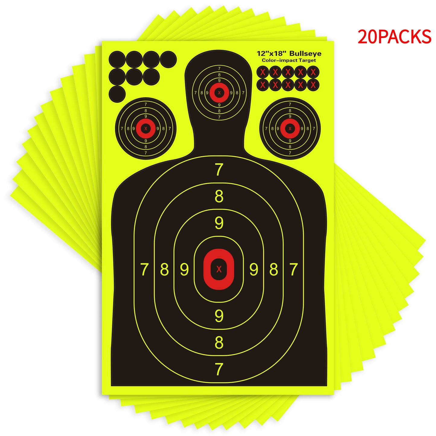 Splatter Targets for Shooting Practice 12x18 Inch Silhouette Reactive Fluorescent Yellow Self-Adhesive Shooting Targets for BB Guns Air Rifles Pistols Pellet Guns Indoor Outdoor Range 10 20 50 100 Packs