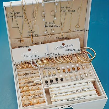 86pcs Faux Pearl Jewelry Set for Women – Necklace Bracelet Rings Earrings with Love Butterfly Star Moon Charms, Boho Fashion Accessories for Party Holiday Dating Daily Wear Gift