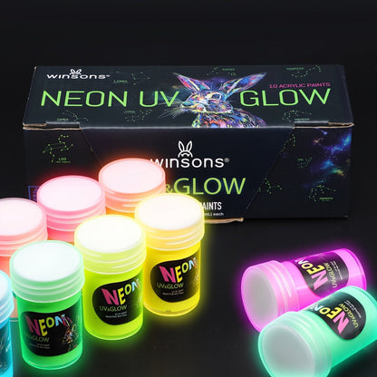 Glow in the Dark Paint Set 10 Colors 22ml Neon UV Acrylic Paint 2-in-1 Charge Glow and UV Activated for Rock Painting Canvas Craft Holiday Decor Christmas Gift