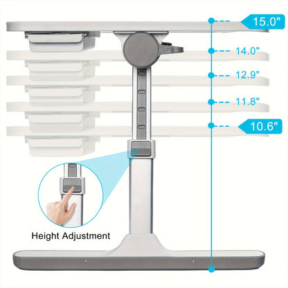 Lap Desk Bed Tray Table with USB Light Fan & Drawer – Adjustable Portable Laptop Stand for Bed Couch Sofa, Laptop Desk for Reading Writing Eating, 10 Colors & Sizes