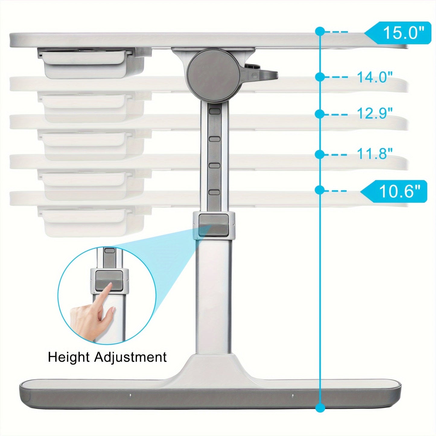 Lap Desk Bed Tray Table with USB Light Fan & Drawer – Adjustable Portable Laptop Stand for Bed Couch Sofa, Laptop Desk for Reading Writing Eating, 10 Colors & Sizes