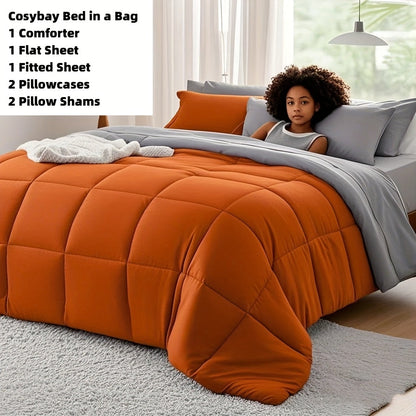 7 Piece Comforter Set Queen King Size – Soft Microfiber Pinch Pleated Bed in a Bag with Comforter, Fitted Sheet, Flat Sheet & 4 Pillowcases, All-Season Bedding Set for Home & Dorm